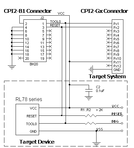 Connection for the Renesas RL78xx devices