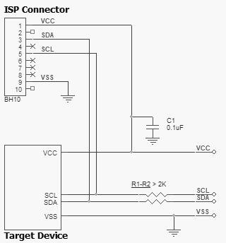 ---AE-ISP-U1 connection for the Devices with I2C Interface