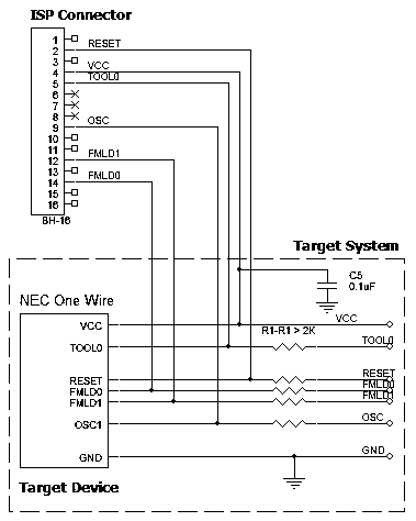AE-ISP-NEC connection for the  NEC microconrollers for one-wire UART