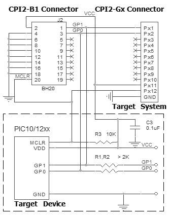 Connection for the Microchip PIC10/PIC12 devices