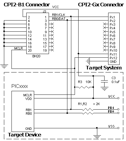 Connection for the Microchip PIC16C505 devices