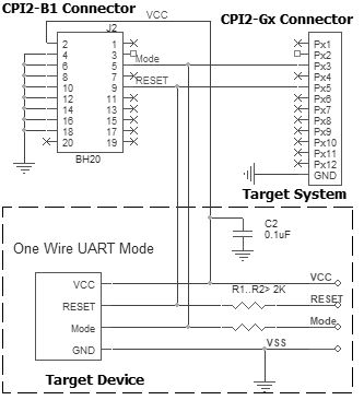 Connection for the Renesas R8C devices in the 1-wire UART Mode